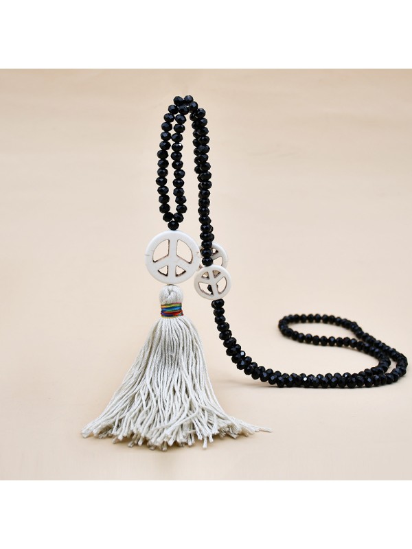 Tassels Bohemian style crystal necklace long beads accessories