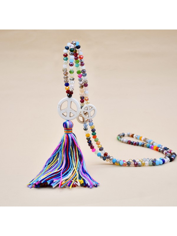 Tassels Bohemian style crystal necklace long beads accessories