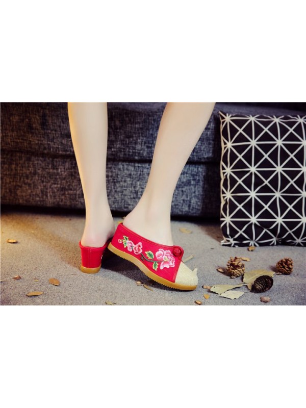 National style embroidered slippers for women