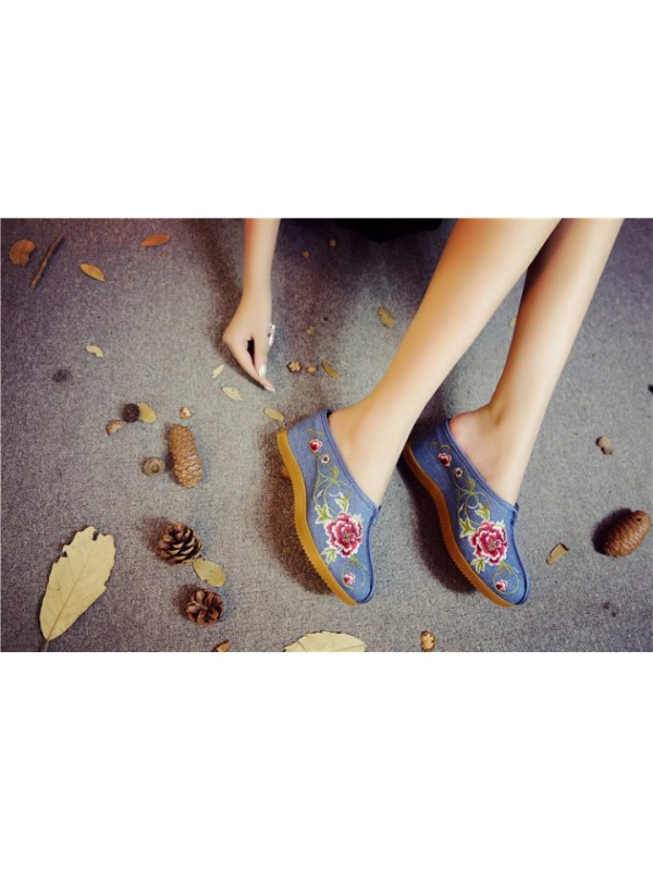 Gum-rubber outsole national style slipsole slippers for women