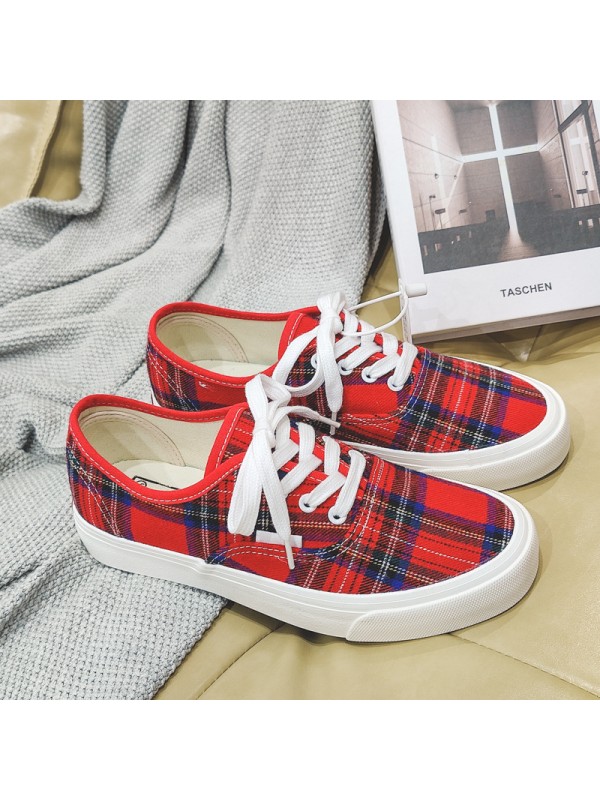 Low plaid canvas shoes spring board shoes for women
