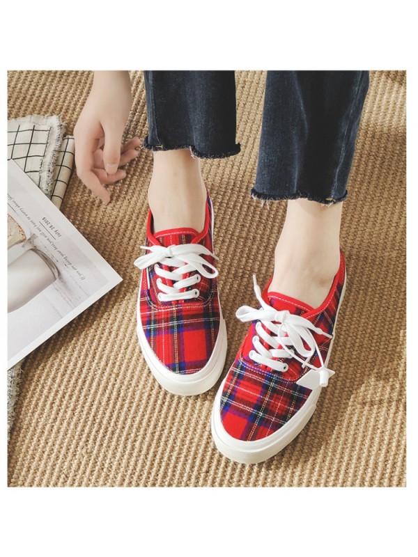 Low plaid canvas shoes spring board shoes for women