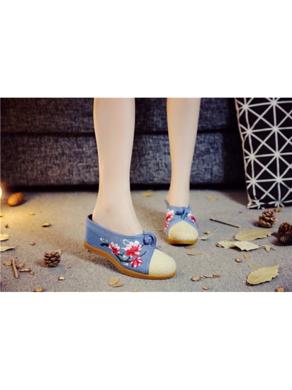 Gum-rubber outsole slipsole spring embroidered slippers